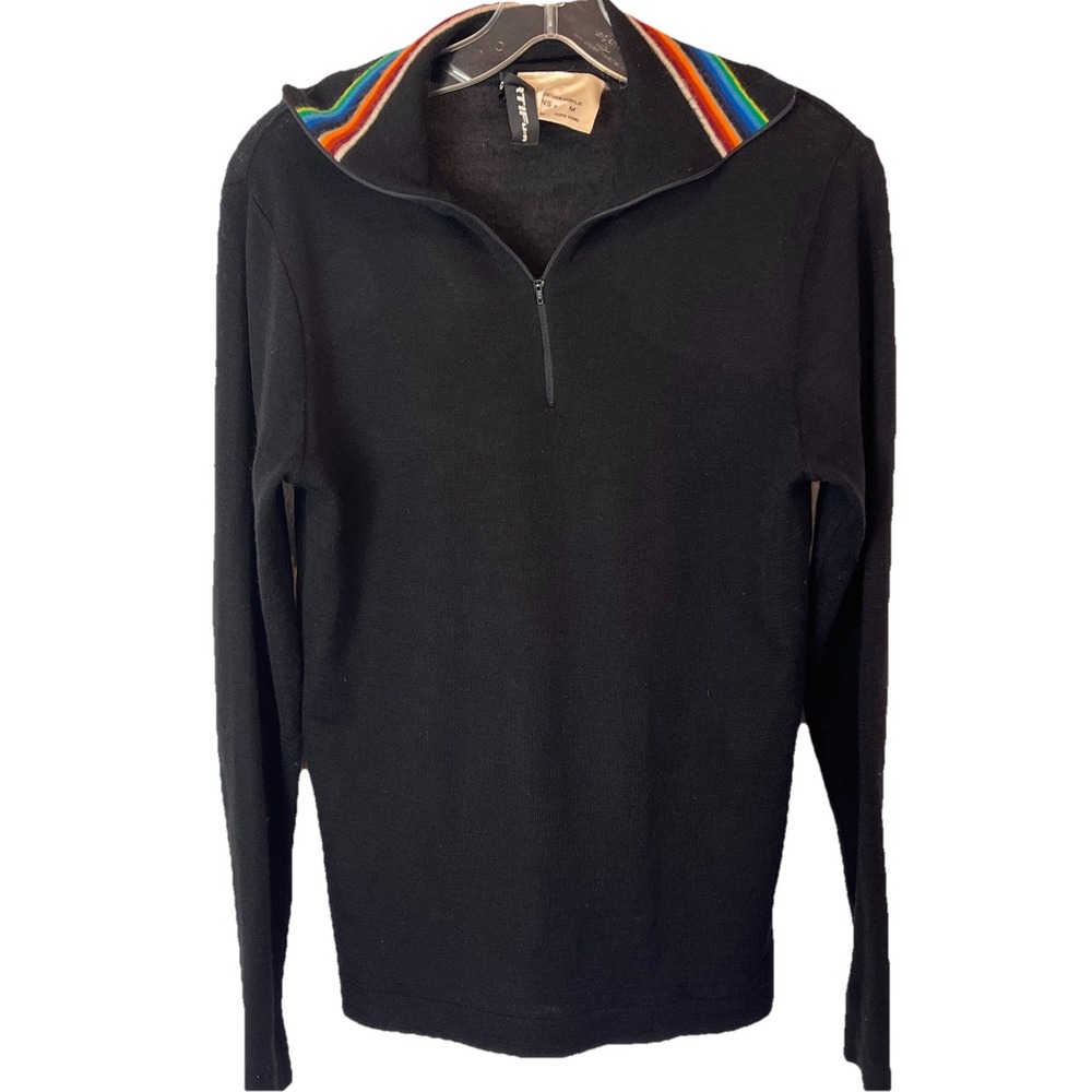Vintage Mock Neck Rainbow‎ Quarter Zip Wool Blend Sweater Navy Size M Sportif